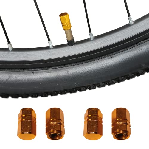 4 PZ Tappo Valvola in Alluminio, Ruote Bici, Pneumatici Auto, Moto, Scooter, Camion, Rimorchi, Cappuccio Tappino Copripolvere Coprivalvola (Giallo)