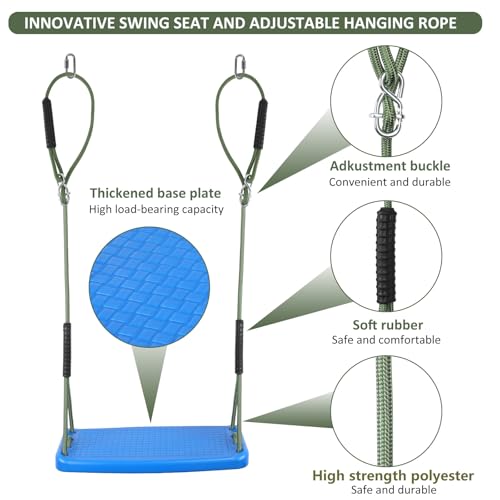Image of Plastic Swing Set Heavy Duty Replacement for Kids with Adjustable Rope Non-Slip Tree Swing Swing Seat Accessories Indoor Outdoor Backyard Playground, Blue