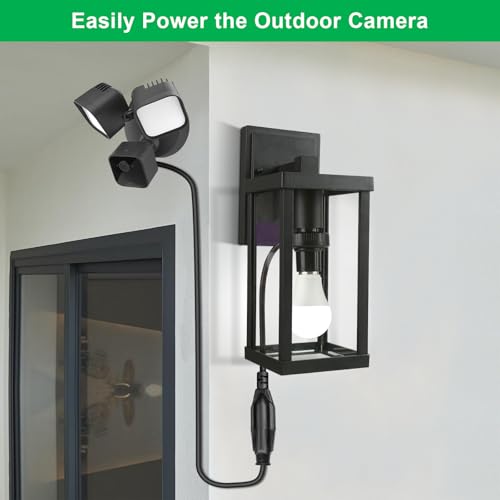 uyodm 3 in 1 light socket outlet adapter support 3 prong light bulb socket e26e27 light socket to plug adapter with extension cord for garage porch patio cctv camerablack