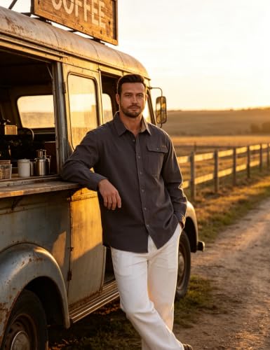 Drazivon Men's Button Down Long Sleeve 100% Cotton Flannel Shirt Grey 2XL - image 2