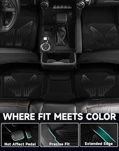 Image of Premium Color TPE Floor Mats for Toyota Tacoma 2024 2025 2026 Double Cab Auto Tran (Not fit Hybrid) | Carbon Fiber Wing Design | All-Weather Floor Liners TRD /SR /SR5 /limited 1st&2nd Row Mats