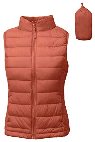TOP LEGGING TL Women's Padded Lightweight Packable Puffer Vest Stand Collar Zip Up Jacket (Large, Rust)