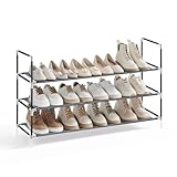 SONGMICS 3-Tier Shoe Rack, Shoe Storage for Hallway Closet, Slim and Space-Saving, Metal Frame, Non-Woven Fabric Shelves, Dove Gray and Ink Black ULSH053G01