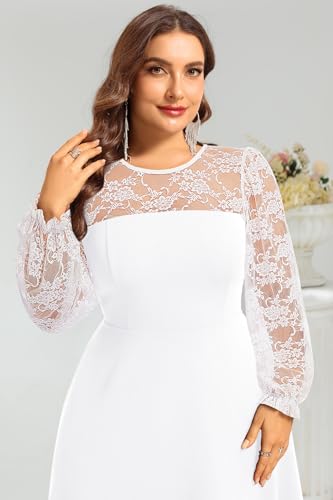 Image of Plus Size Cocktail Dress - Lace Wedding Guest Party Crew Neck Short A Line Dresses Women