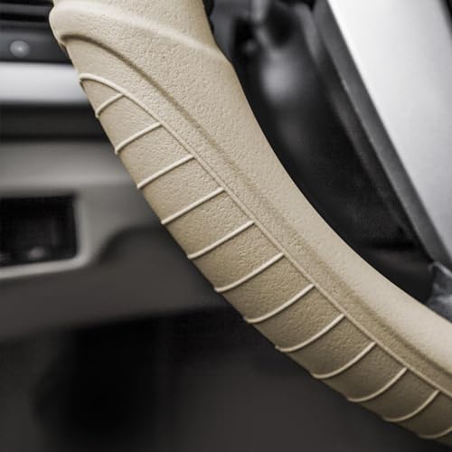 Image of FH Group Universal Fit Silicone with Grip and Pattern Massaging Grip Steering Wheel Cover Fits Most Cars, SUVs, Trucks, and Vans Beige