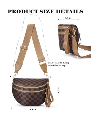 Image of Black and White Checkered Crossbody Bag Bum Bag for Women,Spacious Checkered Purse Fanny Packs Belt Bag
