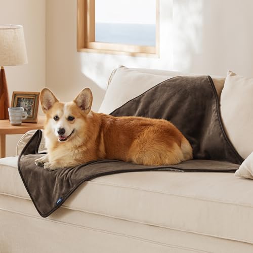 Image of Bedsure Waterproof Dog Blankets for Large Dogs - Large Cat Blanket Washable for Couch Protection, Sherpa Fleece Puppy Blanket, Soft Plush Reversible Throw Furniture Protector, 40x50, Coffee Brown