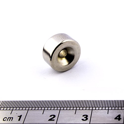 Power Magnet Store 1/2 "de diámetro x 1/4" de grosor con 1/8 "agujero (12,7 x 6,4 mm x 3,2 mm) avellanado anillo imán de neodimio, fuerte tira de aprox. 4 kg Neo Disco Redondo, 25.4mm x 25.4mm