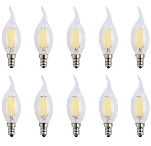 ZFQ Lot de 10 4W E14 Ampoule de Filament LED Flamme Bougie 6500K Blanc Froid Equivalent Ampoules Halogène 40W AC 220-240V Non-Dimmable