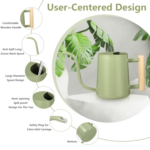 Image of Watering Can Indoor Plants, 35oz Small Indoor Stainless Steel Metal Watering Can Modern Decorative Watering Pot with Long Spout for Indoor House Plant Bonsai Garden Flowers (Sage Green)