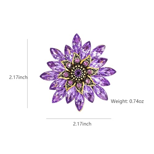 Image of Rhinestone Flower Brooch Pin for Women Red Black Purple Flower Broochs Pin Hat Christmas Brooch Jewelry
