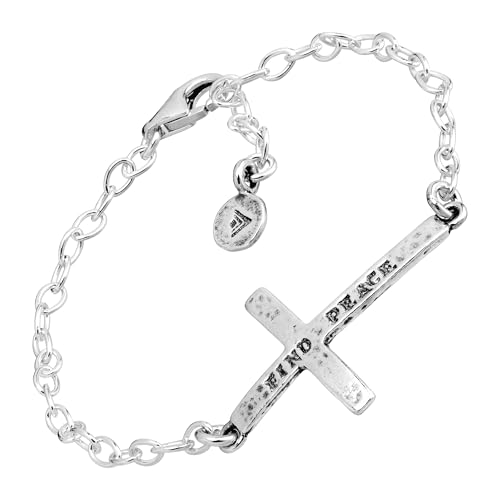 Silpada 'Find Peace' Horizontal Cross Link Bracelet in Sterling Silver, 7.5