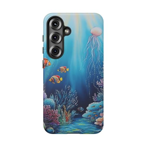 Coque Galaxy S25 bleu mat rigide motif récif corail ocean