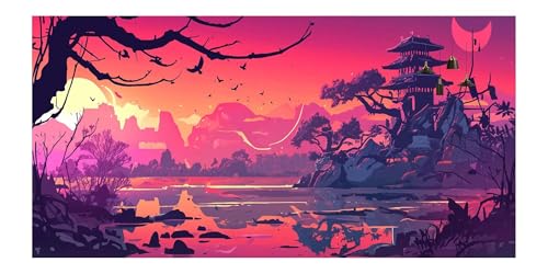 Diamond Painting Japon paysage coucher de soleil kit complet 70x140cm