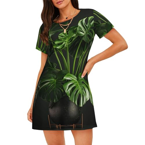 Chemise de nuit légère Monstera Deliciosa pour femme en coton imprimé palmier