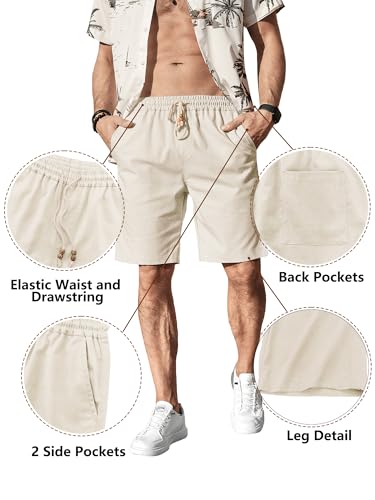 Image of Comdecevis Men's Linen Shorts Casual Elastic Waist Drawstring Summer Beach Vacation Yoga Golf Shorts with Pockets