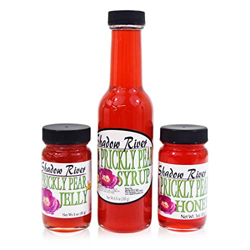 Shadow River Gourmet Prickly Pear Sampler Set Made From Real Cactus Fruit Juice - 3oz Jelly, 3oz Honey, 6.5oz Syrup