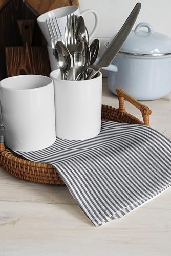 Image of Encasa XO Kitchen Towels Cotton Pack of 4 | 70x45 cm, Ticking Navy Blue - Dish Cloths | Highly Absorbent Cleaning & Wiping Cloths for Kitchen | Reusable Tea Towels