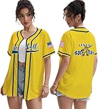 Women Funny Baseball Jersey Baseball Fan Shirt Baseball Mama Graphic Button Down Tops Yellow