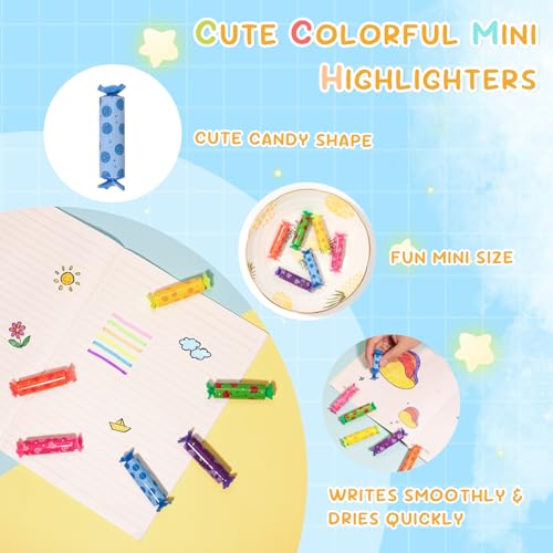 KATLINNA 24 Stück Mini Textmarker, 6 Farbe Bonbonform Textmarker und Eiscreme-Form Highlighter, Süße Textliner, Mini Highlighter Marker für Kinder Geschenke Schule Mitgebsel Kindergeburtstag