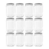 Plastic Wide Mouth Jar with Pressurized Screw On Lid Pack of 12 (32oz) Crystal Clear Storage Container with White Pressure Sealed Foam Lined Cap
