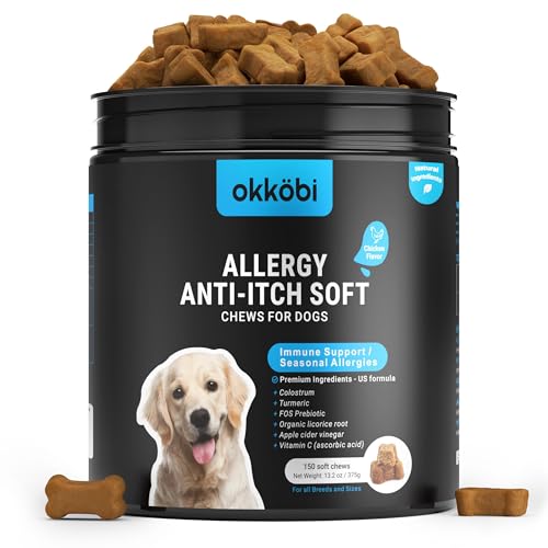 Dog Allergy Chews - 150 Pcs - Allergy Relief for Dogs - Supplements for Itchy Skin & Paw Licking - US Formula with Probiotics, Natural Ingredients & Vitamins - Chicken Flavor
