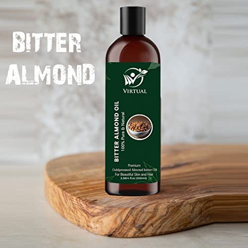 Image of VIRTUAL Pure Bitter Almond Essential Oil For Stronger Hair, Body Skin Care, Moisturizing Dry Skin, Eyelash & Nails Cold Pressed Oil With No Mineral & Silicones