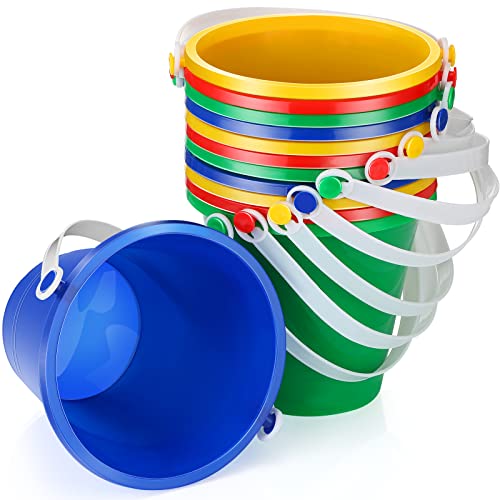 Didaey 12 Pieces Beach Pails Sand Buckets for Boys and Girls Beach and Sand Toys at the Use for Molds at the Sandbox Summer Party Supplies 4 Colors(5 Inch Red Yellow Blue Green)