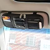 Car Sun Visor Organizer, Vankcp Auto Interior Accessories Sunglass Pen CD Card Small Document Storage Pouch Holder, PU Leather, Multi-Pocket with Zipper Net (Black)