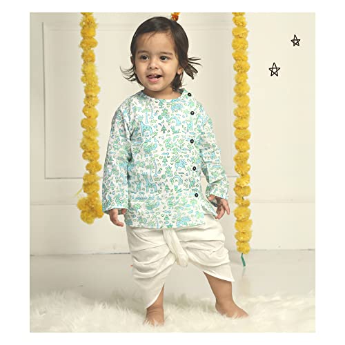 Image of POLKA TOTS 100% Cotton Elegant Traditional Dhoti Kurta Set for Baby Boys | Ultra-soft Cotton Ethnic Dress for Festivals and Weddings | Traditional Angrakha Dress for Kids Boys