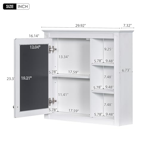 Image of Merax 30 Inch Bathroom Vanity with Sink, Modern Bathroom Vanity Storage Cabinet with Matching Mirror Medicine Cabinet, Solid Wood Frame,Painted Finish, 2 Drawers and 1 Tip-Out Drawer, White