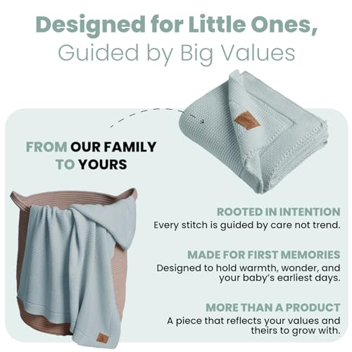 Little Dedi 100% Organic Cotton Baby Knitted Blanket with Gift Box - Soft Toddler, Crib, Stroller Blanket - Neutral Swaddle and Receiving Blanket for Newborns, 30"x40", Sage by Little Dedi - Image 6