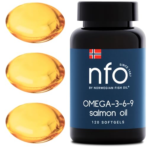 NFO Omega 3-6-9 Salmon Oil – 120 Mini Kapseln | Norwegisches Wildlachsöl in Triglyzeridform | Mit EPA DHA DPA | All-in-One Omega Komplex | Made in Norway