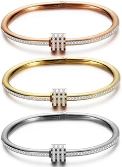 Shining Diva Fashion 18K Gold Plated Stainless Steel Openable Crystal Bracelet | Cuff Bangle | Friendship Couple Wedding Gifts for Mother Sister Wife Girlfriend | Anti Tarnish Jewellery