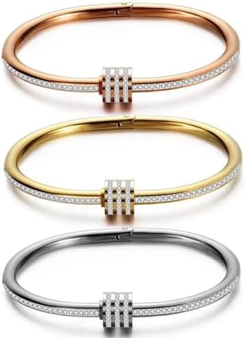 Shining Diva Fashion 18K Gold Plated Stainless Steel Openable Crystal Bracelet | Cuff Bangle | Friendship Couple Wedding Gifts for Mother Sister Wife Girlfriend | Anti Tarnish Jewellery