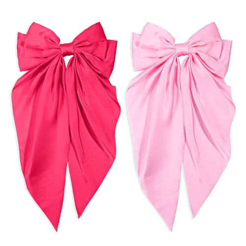 2 lazos de satén para el pelo para niñas, clip grande de Navidad con cinta de pelo de cola larga, lazos de pelo de gran tamaño para mujeres, elegante clip para el pelo para colas de caballo y moños
