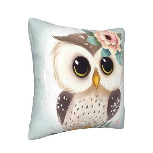 Housse de coussin velours côtelé imprimé chouette fleur salon lit - 3