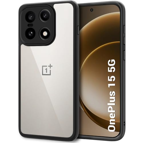 Image of TheGiftKart Hybrid Shockproof Back Cover Case for OnePlus 15 5G | Camera Protection Module | Hard Back Cover Case for OnePlus 15 5G (PC & TPU, Transparent Clear Back, Black Sides)