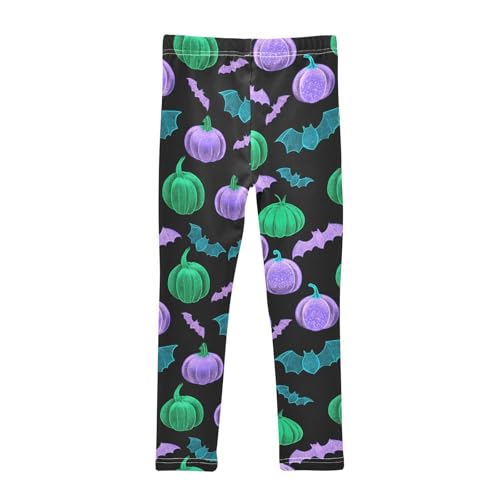 Fluorescent Pumpkin Bat Girls Leggings Ultra Soft Compression Yoga Gym Pants for Kids 4-10T2