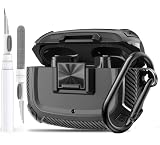 Olytop for Beats Studio Buds/Bud + Case Cover with Lock Clip 2021/2023, Rugged Shockproof Protective Hard Skin with Carabiner&Cleaner Pen Men Women for Beat Studio Buds/Bud Plus Earbuds - Black