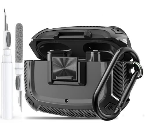 Olytop for Beats Studio Buds/Bud + Case Cover with Lock Clip 2021/2023 Rugged Shockproof Protective Hard Skin with Carabiner&Cleaner Pen Men Women for Beat Studio Buds/Bud Plus Earbuds - Black