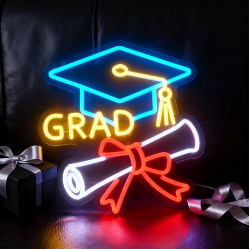 Image of Congrats Grad Neon Sign - 4-Color Graduation Decorations 2026, 10-Level Dimmable LED Wall Decor, USB Powered Gift for Graduate, 14.2 inchx13 inch