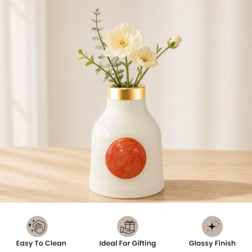 Image of Urban Born Metal vases for Flowers & Plants | Metal pots for Plants | Home Decor | Vases Decorative | Living Room | Living Room Vintage Decor (12 X 12 X 18 cm) | Ivory