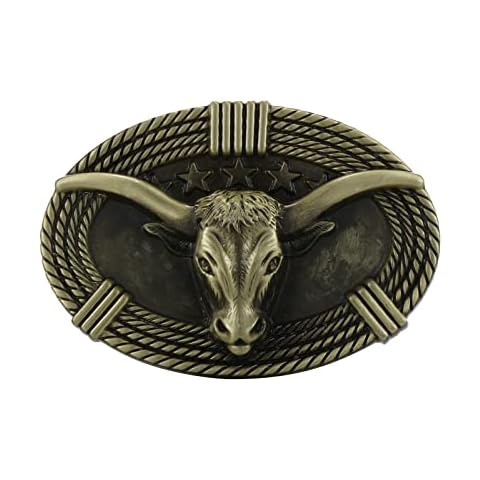 xinqida Western Large Belt Buckle Men Cowboy Texas Buckles Cowboy Silver Belt Buckles Texas Longhorn Bull Belt Buckles - - Large Cover