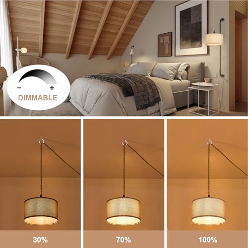 Image of Plug in Pendant Lights Fabric Hanging Lamp Kit with Dimmable Switch 15 Ft Long Hemp Rope Farmhouse Pndant Light Cord Lighting Fixture DIY Hanging Light