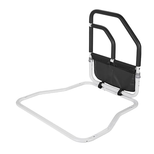 PortoAlegre Aufstehhilfe Bett für Senioren, Höhenverstellbarer 56-62cm Sicherheits Hilfsgeländer aus Kohlenstoffstahl mit Aufbewahrungstasche für Senioren Betten Schlafzimmerhilfen,68 x 63 x 56-62 cm