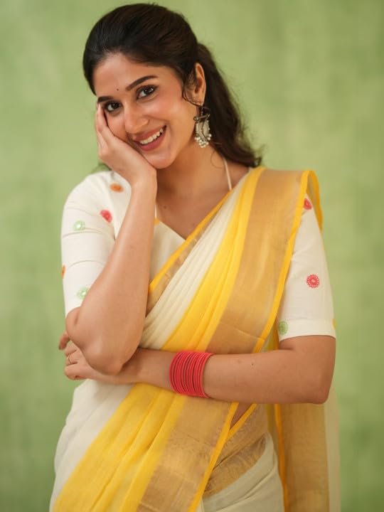 Image of Women's Cotton Silk Handloom Plain Solid Golden Zari Border Saree with Unstitched Blouse Piece | 5.5 Meter Saree + 0.8 Meter Blouse Piece | Traditional Ethnic Wear