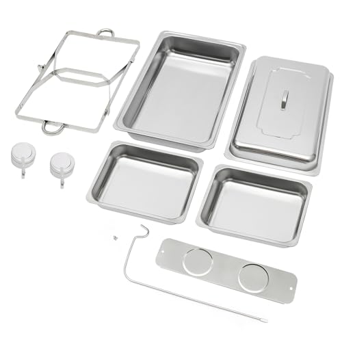 HuKaiL 4.5L*2 Edelstahl Warmhaltebehälter, Speisewärmer Chafing Dish mit Aufhängbarer Deckel, Warmhaltegerät Buffetwärmer für Cafeterias, Hotel, Schulkantinen, Bankette, 55.2 * 35.2 * 26.3cm – Bild 4