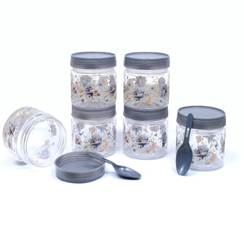 Image of Airtight Container Set, Plastic Container for Kitchen Storage Set, Small Spice and Grocery Storage Jar Box with Spoon, masala box storage organizer for pantry (Grey, 250 ml - 12 Piece)