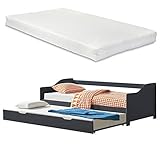 [page_title]-[en.casa] Tandembett 2X 90x200cm Dunkelgrau Ausziehbett mit 2X Matratzen Doppelt Sofabett mit Lattenrost Funktionsbett Kiefernholz Schlafsofa Gästebett Kojenbett Tagesbett